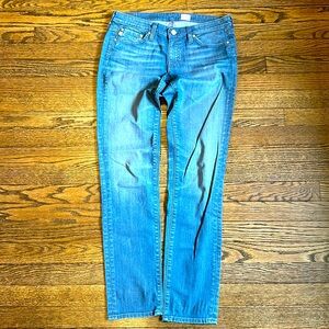 AG jeans. Medium wash, straight leg with 49 button. Size 28R.
